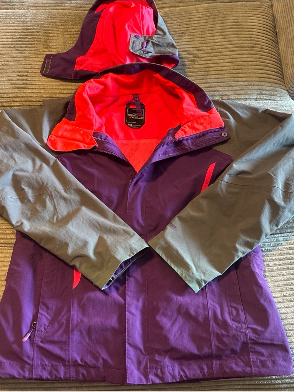 The North Face HyVent Womens L No Hood Full Zip Colorblock Jacket Purple Gray